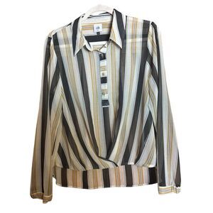 CAbi Caliber Blouse Style 4339 Womens Medium Multicolor Stripe Top Semi Sheer